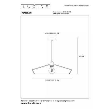 Suspension YUNKAI - Ø 50 cm - 1xE27 -Rotin  - Lucide -10413/50/72