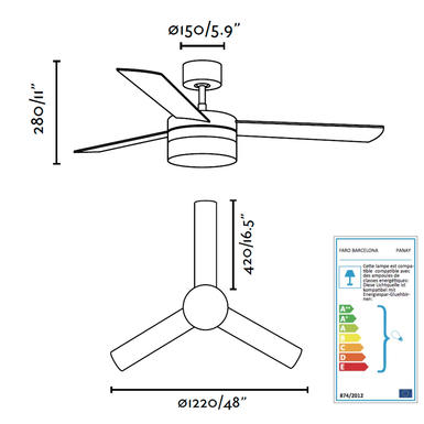 Ventilateur de plafond Panay Ø 122 cm - 1xE14 - Acier / MDF - Faro - 33608
