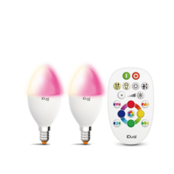 Lot de 2 ampoules E14 Led color avec télécommande iDual Blanc Plastique 653007