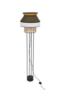 Lampadaire Singapour - H 158 cm - Ø 40 cm - Blanc / Kaki / Curry  - Lin/Cannage naturel - Market Set - PR503871
