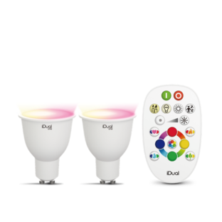 Lot de 2 ampoules GU10 Led color avec télécommande iDual Blanc Plastique 653011