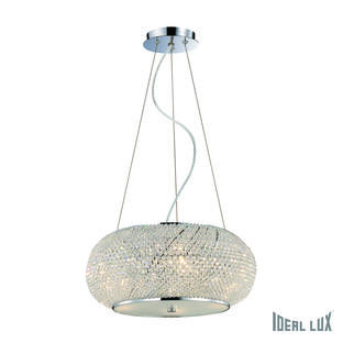 Lustre 6 lampes design Ideal lux Pasha Chrome métal et verre 082158