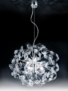 Lustre 6 lampes design Metal Lux Astro Chrome Verre 206.155.01