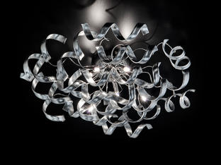 Lustre 6 lampes design Metal Lux Astro Chrome Verre 206.380.15