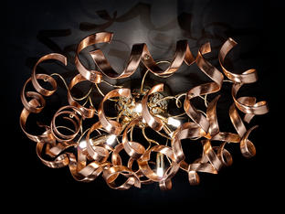 Lustre 6 lampes design Metal Lux Astro Or Verre 205.380.14