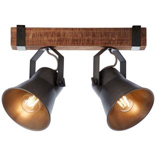 Plafonnier 2 lampes design Brilliant Plow Noir Bois 82129/46