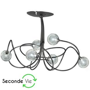 Plafonnier 6 lampes design - Reconditionnée Lo Retour Graphite Laiton massif LOL-LUNIOB6GHS100C