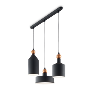 Suspension 3 lampes design Ideal lux Triade Noir Métal 194677