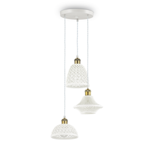 Suspension 3 lampes design Ideal lux Lugano Blanc Céramique 206875