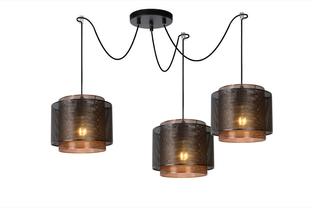 Suspension 3 lampes industrielle Lucide Orrin Noir Métal 02404/03/30