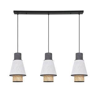 Suspension Singapour - 3xE27- Blanc/Gris anthracite Abat jour en lin/Cannage naturel - Market Set - 655947
