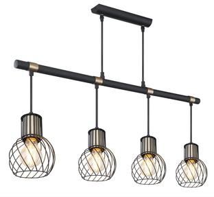 Suspension 4 lumières design Globo Argusto Noir Métal 54013-4H