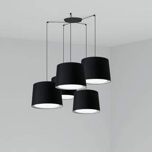 Suspension 5 lampes design Faro Conga Noir Métal - Tissus 64314-56-5L