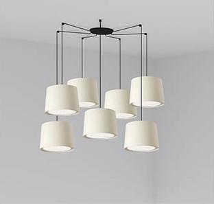 Suspension 7 lampes design Faro Conga Blanc Métal - Tissus 64314-54-7L