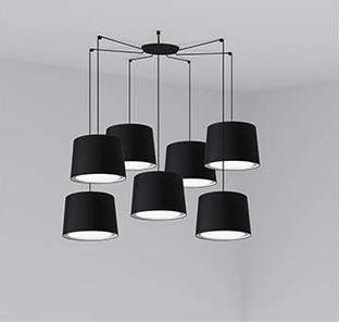Suspension 7 lampes design Faro Conga Noir Métal - Tissus 64314-56-7L