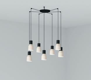 Suspension 7 lampes design Faro Kombo Beige Métal 68592-7L