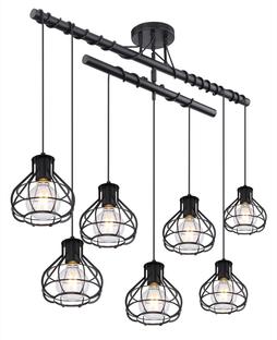 Suspension 7 lumières design Globo Clastra Noir Métal 15388-7D