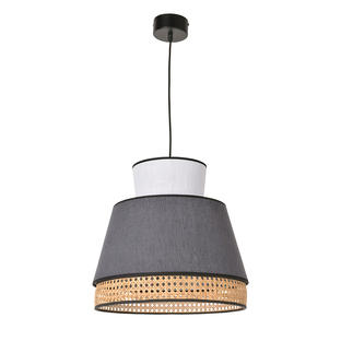 Suspension Singapour Ø 40 cm - Blanc / Gris anthracite - Lin / Cannage naturel - Market Set - 652196