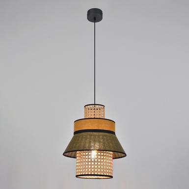 Suspension Singapour Ø 30 cm - Kaki / Curry - Lin / Cannage naturel - Market Set - 653652