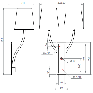 Applique Design 2L 7148+4131 Limoges  Astro Limoges Chrome Métal 7148+2x4131