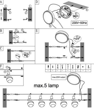 Cable tendu 5 lampes led Trio Chrome Métal 778210506