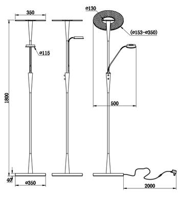 Lampadaire 2 lampes led Trio Quebec Gris Métal 422710307