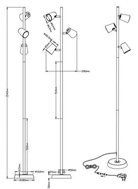 Lampadaire 3 lampes led Trio Narcos Blanc Acier 473190331