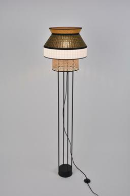 Lampadaire Singapour - H 158 cm - Ø 40 cm - Blanc / Kaki / Curry  - Lin/Cannage naturel - Market Set - PR503871