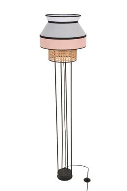 Lampadaire Singapour avec abat-jour - Rose / Gris - Lin / Cannage naturel - PR503449