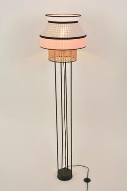 Lampadaire Singapour avec abat-jour - Rose / Gris - Lin / Cannage naturel - PR503449