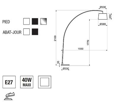 Lampadaire design Aluminor Arc Blanc Acier ARC LS B