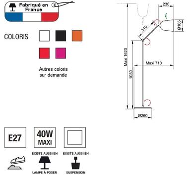 Lampadaire design Aluminor Mekano Rouge Acier MEKANO LS R