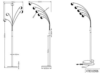 Lampadaire 5 lampes led Trio Chris Chrome Métal 478310506