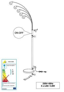 Lampadaire 5 lampes led Trio Chris Chrome Métal 478310506