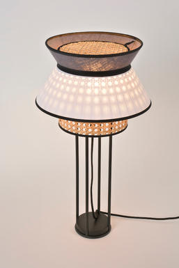 Lampe de table Singapour H 56 cm - Blanc / Gris anthracite - Lin / Cannage naturel - Market Set - PR503448