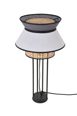 Lampe de table Singapour H 56 cm - Blanc / Gris anthracite - Lin / Cannage naturel - Market Set - PR503448