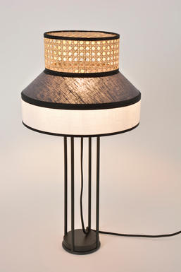 Lampe de table Singapour H 59 cm - Blanc / Gris anthracite - Lin / Cannage naturel - Market Set - PR503453