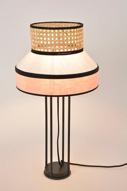 Lampe de table Singapour H 59 cm Rose / Blanc - Lin / Cannage naturel - Market set - PR503455