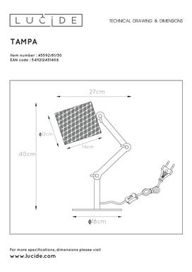 Lampe de table design Lucide Tampa Noir Métal 45592/81/30