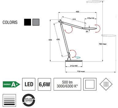 Lampe de bureau Led - Duke - Gris/Aluminium - Aluminor - DUKE LT G