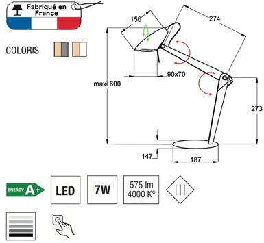 Lampe de bureau Led - Lora  -Gris Bois - Aluminor - LORA LT 02 G