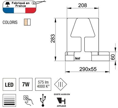 Lampe led  à poser Luxi - Blanc - Metal Bois - Aluminor - LUXI B