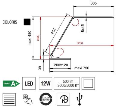 Lampe de bureau Led - Starglass - Noir/Aluminium - Aluminor - STARGLASS