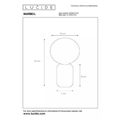 Lampe à poser MARBOL -Marbre Blanc /Verre -  1xE27 - Lucide - 06520/01/31