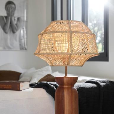 Lampe de table - ODYSEE - H 63 cm - Naturel Raphia et Bois - Market Set - PR503915