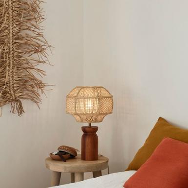 Lampe de table ODYSEE H43 cm- Naturel Raphia et Bois - Market Set - PR503914