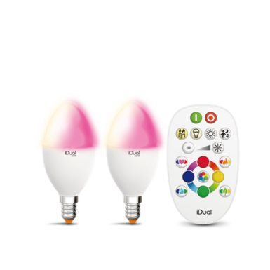 Lot de 2 ampoules E14 Led color avec télécommande iDual Blanc Plastique  653007 – E14 led connectée chez Luminaires Online