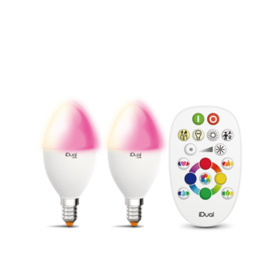 Lot de 2 ampoules E14 Led color avec télécommande iDual Blanc Plastique 653007