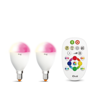 Lot de 2 ampoules E14 Led color avec télécommande iDual Blanc Plastique 653009