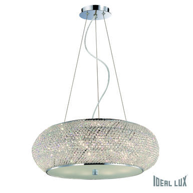 Lustre 10 lampes design Ideal lux Pasha Chrome métal et verre 082196
